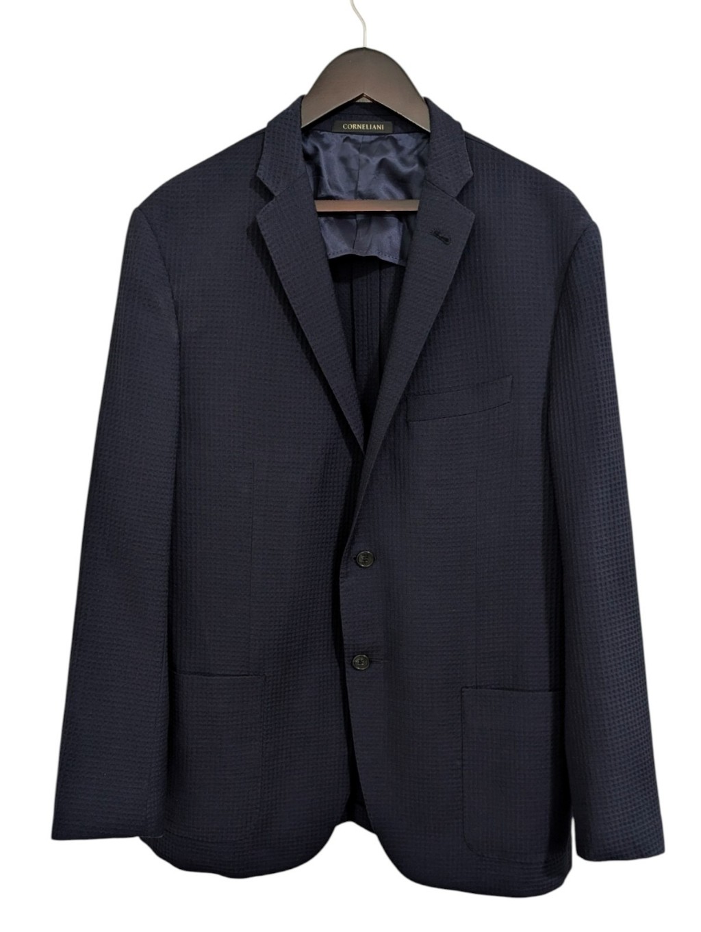 Corneliani Italy Navy Blue Waffle Knit Virgin Wool Blazer - Size Eu 54r Us 44r